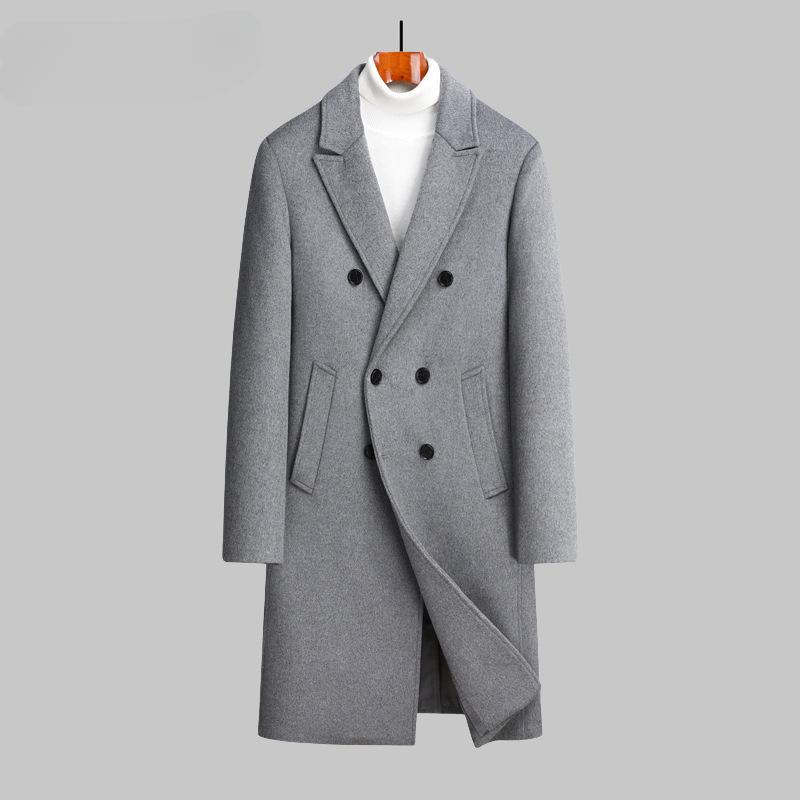 

Autumn and Winter New Men s Woolen Coat Long Knee Double-breasted Suit Collar Woolen Coat Trench Coat Men s Coat 170