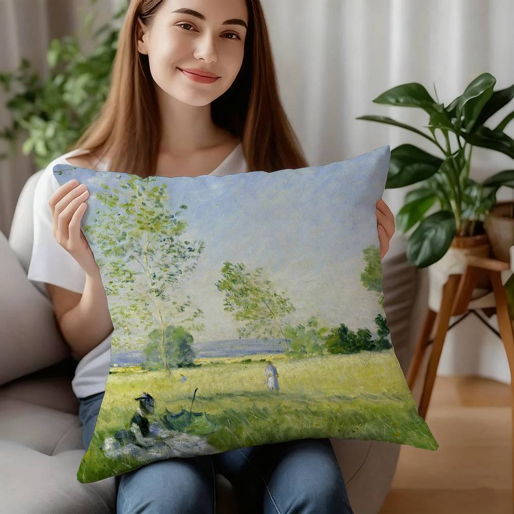 C-Claude MonetS Art Pillow Case Sofa Decorative Home Double-sided Printing Short Plush Cushion Pillow Cover Holiday Gift