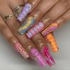 24pcs Press-On Nails Set Women - Long Style 3D Embellished Acrylic Nail Tips With Gel Adhesive Jelly Glue Options