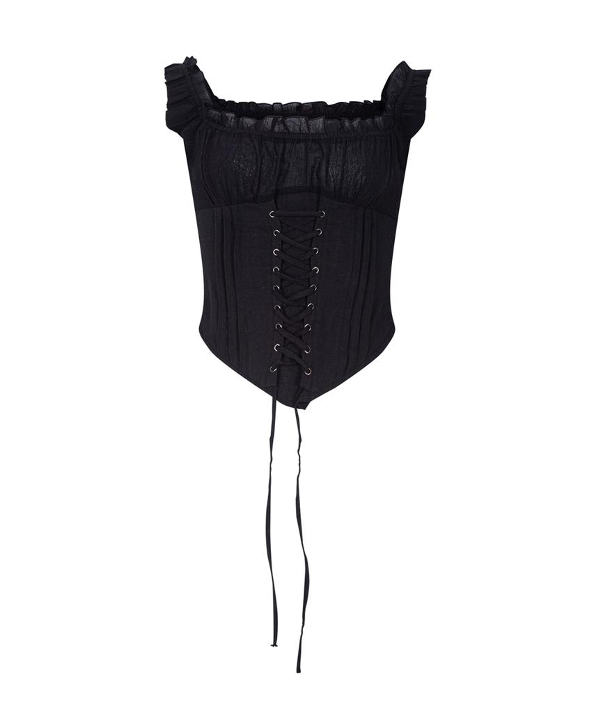 Peullijeunopallou Della Corset Shirt Top (Black)