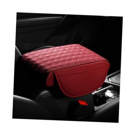 Car Center Console Cover, Waterproof Leather Auto Armrest Box Protector Red