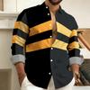 Nuova Camicia da Uomo Geometrica Color-Block Stampata in 3D a Maniche Lunghe, Elegante Camicia da Uomo, Streetwear da Esterno