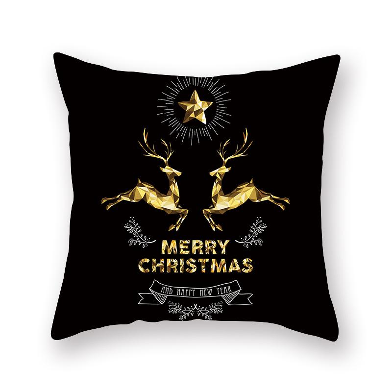 Christmas Pillow Case Golden Elk Gift New Printed Peach Skin Pillow Case Sofa Office Cushion Cover