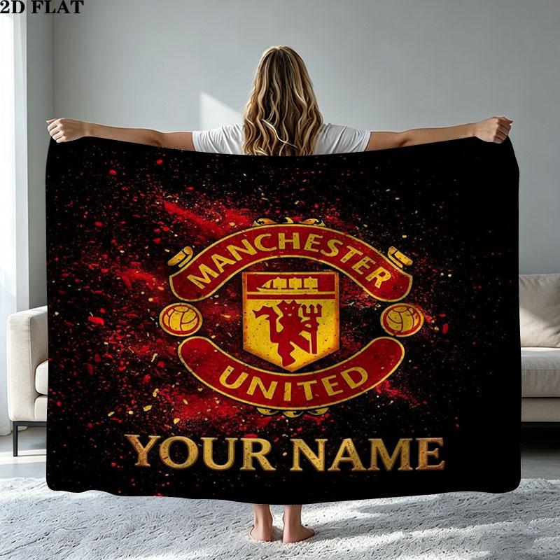 1PC Manchester United F Custom Name Patterned Flannel Blanket Suitable For All Seasons for Home Decor Warmth and Comfort Gifts Holiday Present