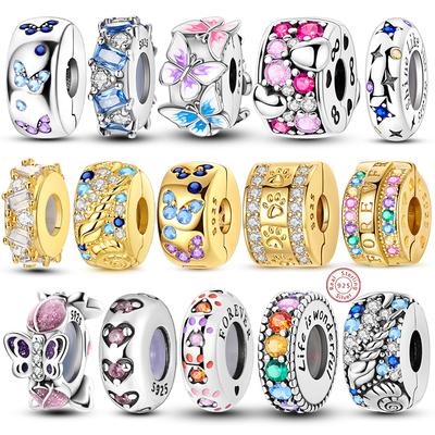 Eredeti Charms Gyöngyök Réz Klipsz Charms Cirkon Szilikon Távtartó Gyöngyök Illenek Eredeti Karkötőhöz DIY Charm Női Ékszer