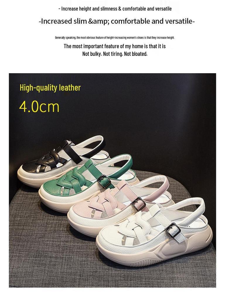Women's 2025 Leather Flat Sandals - Soft Sole, Casual Style, Round Toe, Color Block for Beach & Pregnancy