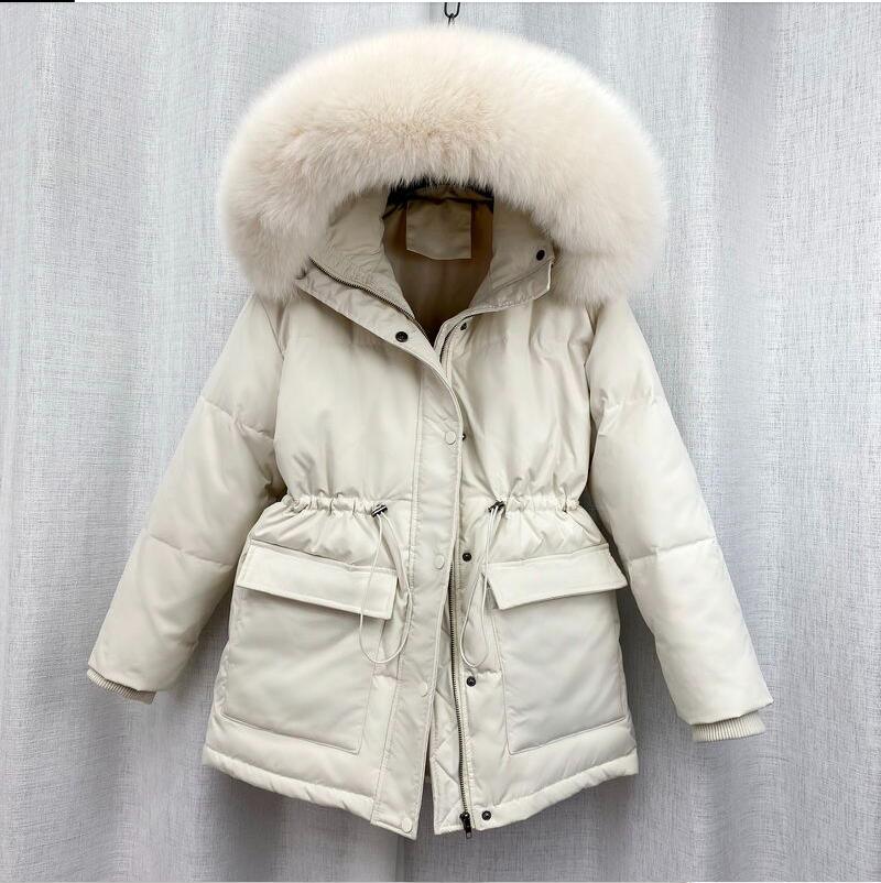 Cotton Padded Fur Parka New Big Fur Collar Down Winter Jacket Women Thick Warm Parkas Female Outerwear