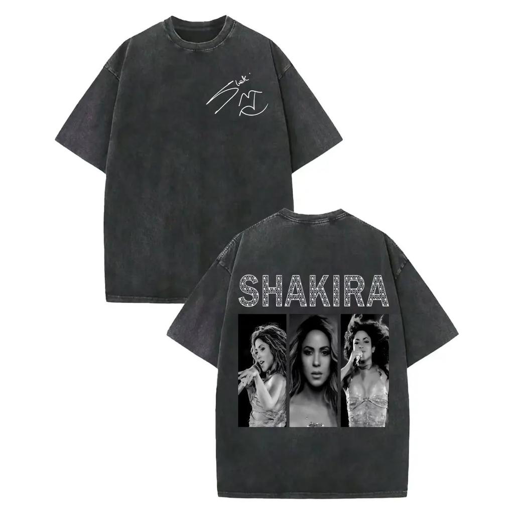 Magliette Grafiche Vintage Lavate Shakira Uomo Donna Abbigliamento Moda Estetica T-shirt Cotone Alta Qualità Manica Corta