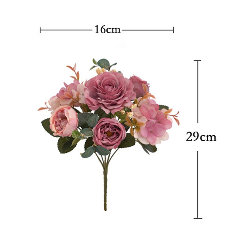 Artificial Fake Flower Bouquet Rose & Hydrangea Silk Flowers for Home Vase Bridal Shower Decor Photo Studio Floral Props