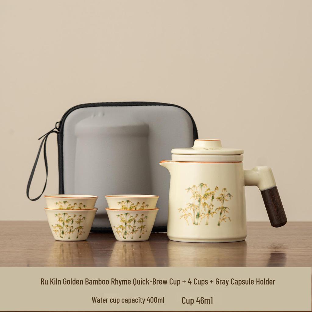 Portable Chinese Style Travel Tea Set for One Person - Outdoor Camping Teacup Kuaike Set