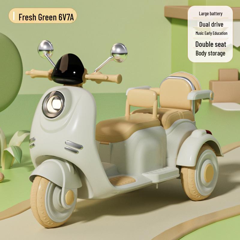 Retro Style Dual-Seat Motorcycle Tricycle for Children Aged 1+, Stable Electric Ride-On Toy