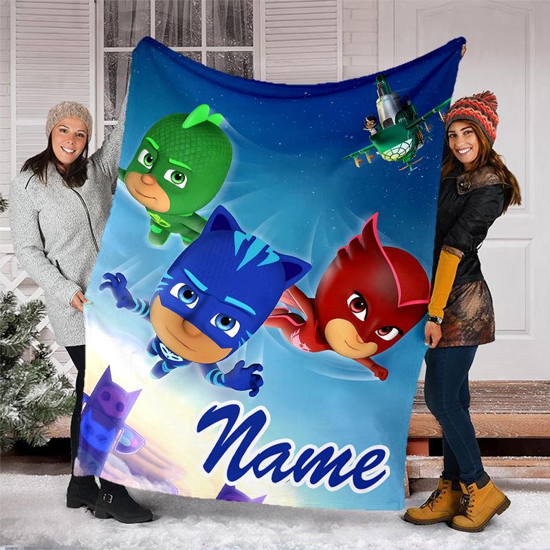 Customizable PJ Marks Throw Blanket – Personalized Name, All-Season Cozy Snug Blanket, Machine Washable, Personalized Blanket