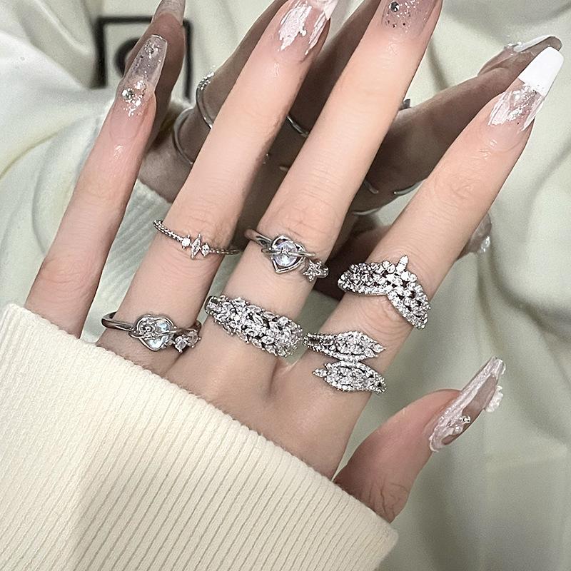 Simple Ring, Female Niche Design Sense, Cold Wind, Light Luxury, High-End Personality, Diamond-Encrusted Zir*****Pen Ring