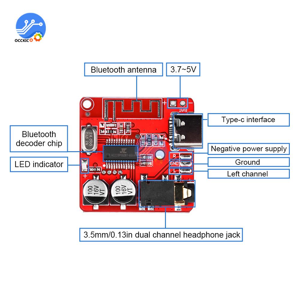 Type-C USB Mini Bluetooth 5.1 MP3 Audio Receiver Board Bluetooth MP3 Lossless Decoder Board Wireless Stereo Music Module 3W