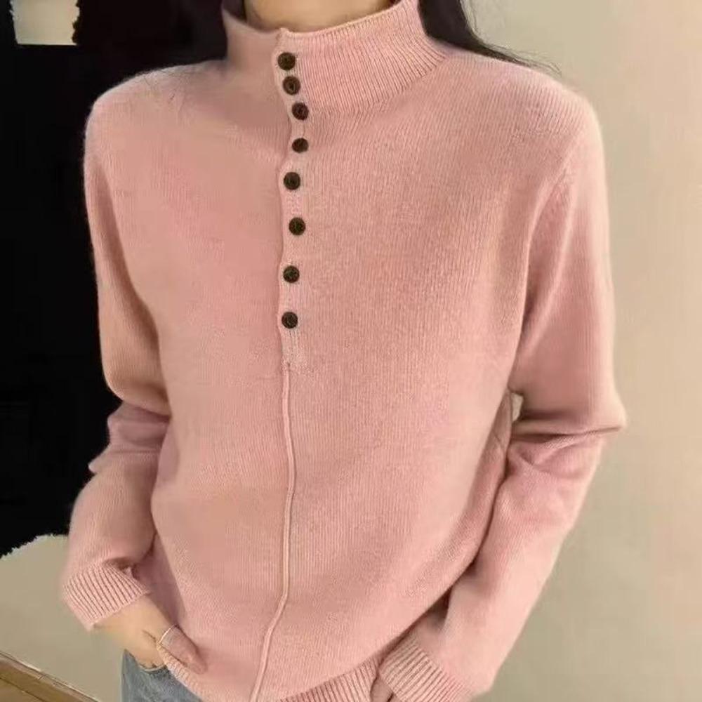 New Autumn and Winter Half-button High-neck Sweater for Women, Thick Long-sleeved, Fashionable and Versatile Base Knitted Sweater