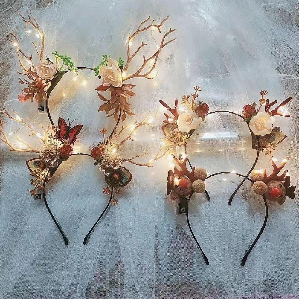 LED Geyik Kulak Boynuz Kafa Bandı Aydınlık Parlayan Kafa Bandı Komik LED Noel Kafa Bandı Çocuk