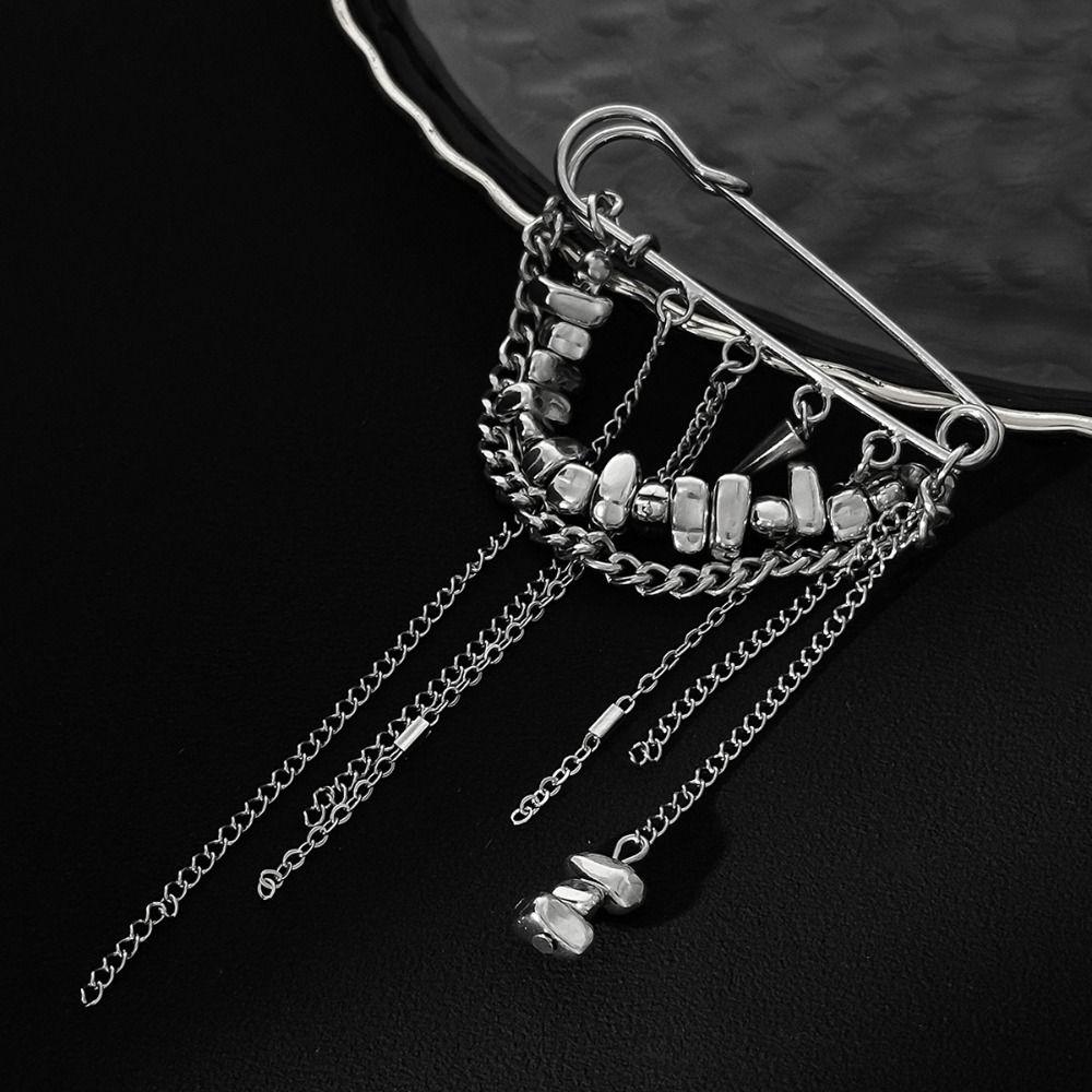 Irregular Chain Tassel Brooch Handmade Tassel Pendant Brooch Pants Chain Pin  Clothing Accessories