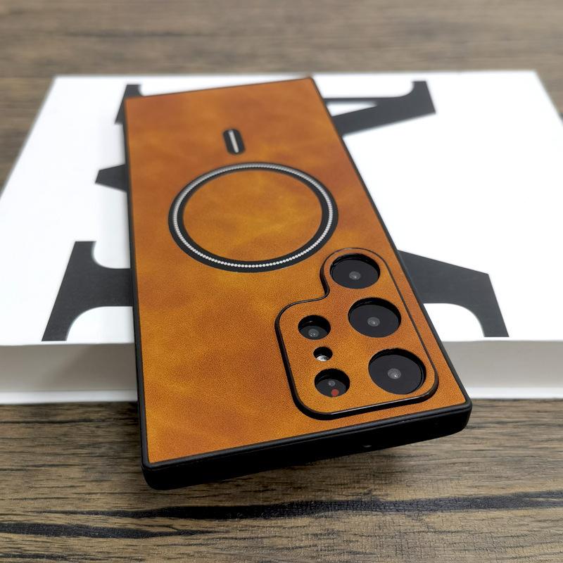 Suitable for Samsung S25ultra Mobile Phone Case Magnetically Absorbed S24u Lambskin Pattern S23 Full Inclusive S22U Protective Case S21