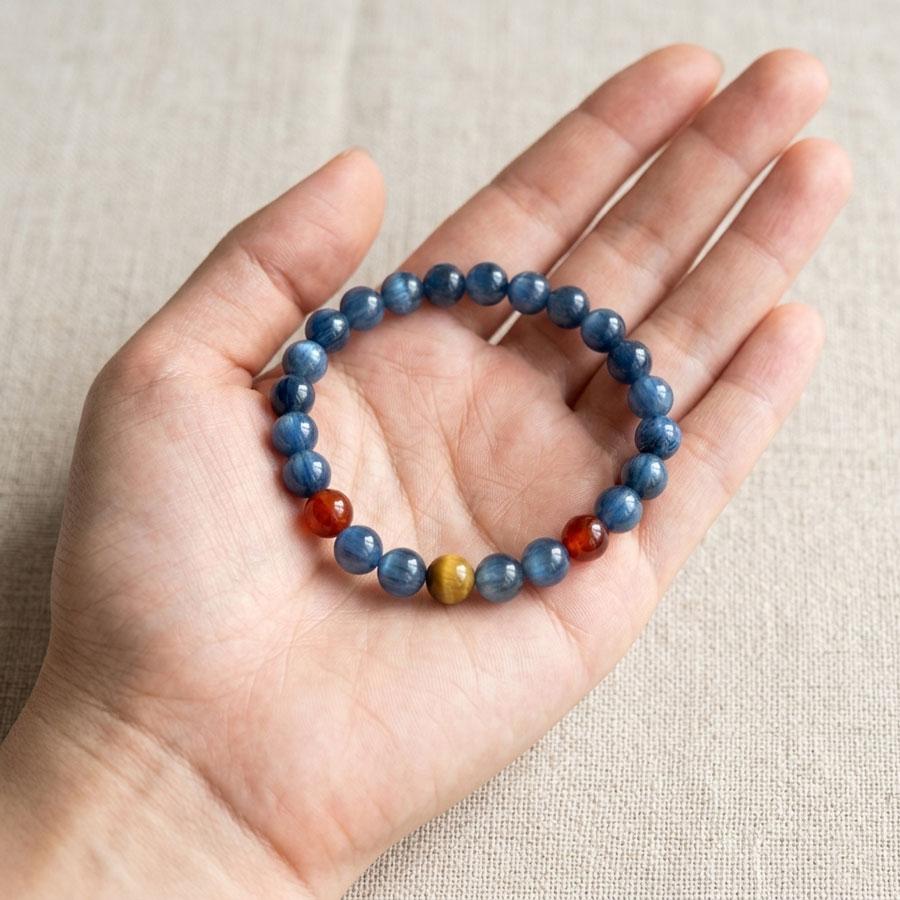 Naturalna Bransoletka z Kyanitu, Granatu i Tygrysiego Oka, Potrójna Chakra Kryształowy Amulet Leczący Boho, Kolorowy Amulet Energetyczny dla Kobiet