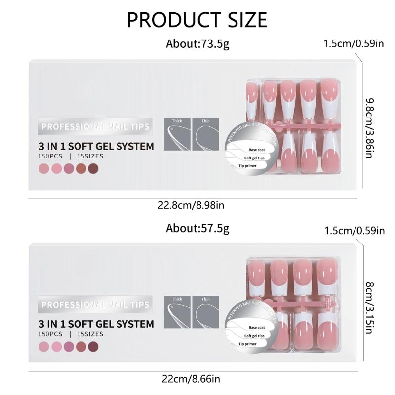 150 Pieces French Press On Nail Pre Applied Base Coat and Primer No Filing Needed for DIY Nail Art Salon Quality Nail