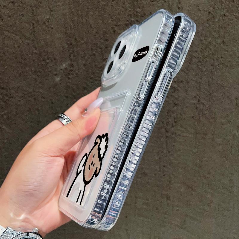 Card Slot Holder Silicone Wallet Pocket Case For Xiaomi Redmi Note 11 12 13 iPhone 17 16 15 Tecno Spark 10C Infinix Note 30 Cover Clear Phone Bumper