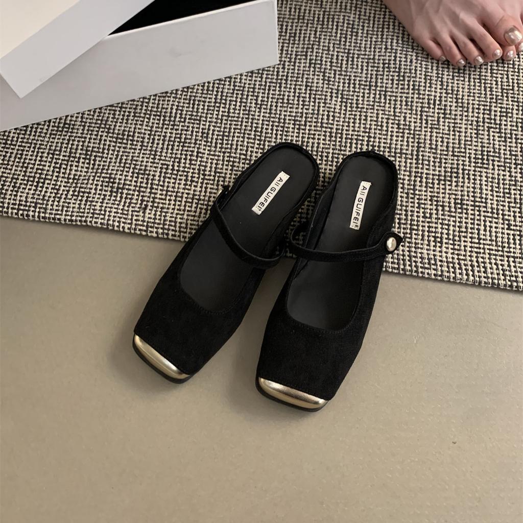 Baotou Half Slippers Female Summer Fairy New Korean Version Temperament Casual Gentle Evening Breeze with Skirt Flat-bottomed Muller Single Shoes