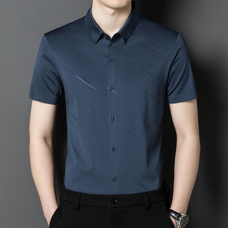 

Бесшовная рубашка с коротким рукавом, летняя тонкая свободная рубашка для делового отдыха среднего возраста, модная для папы 4XL