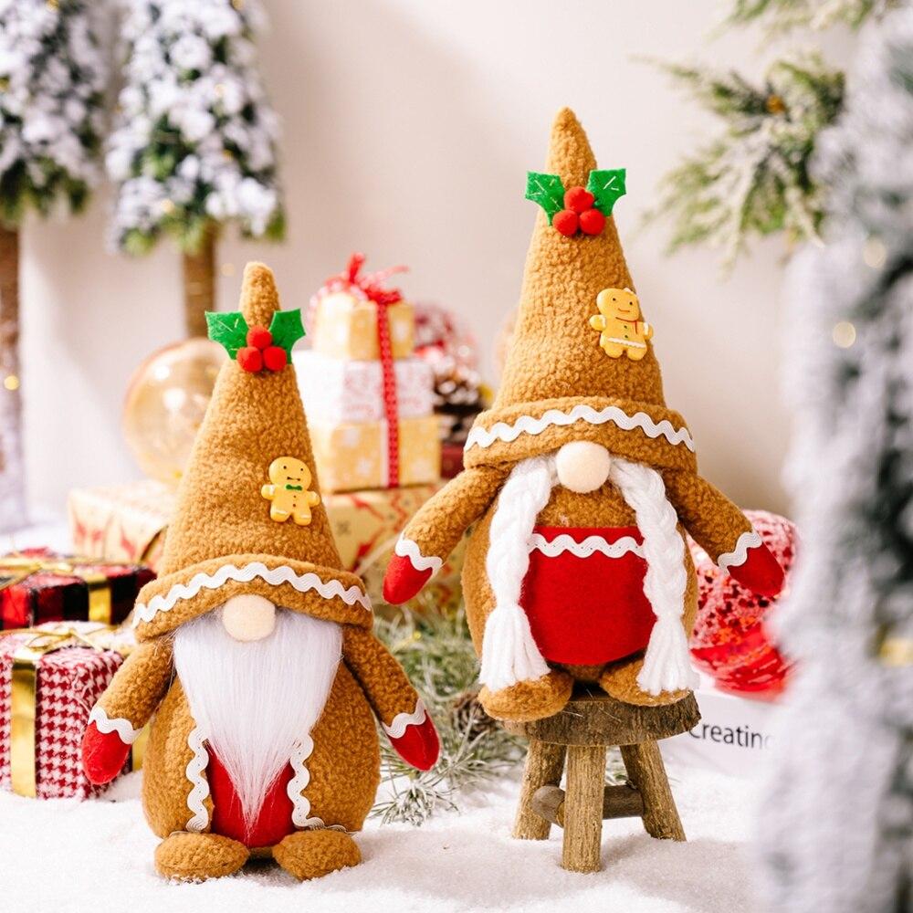 Gingerbread Man Christmas Gnome Decoration Plush Christmas Elf Decoration Farmhous Santa Tomte Swedish Face Figurines