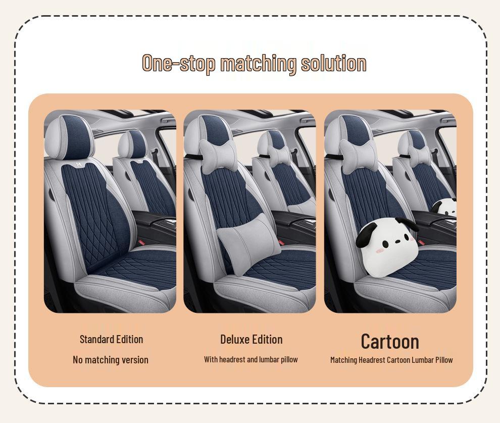 Universal Breathable Linen Car Seat Cushion - Full Surround for All Seasons, Fits Five Seats