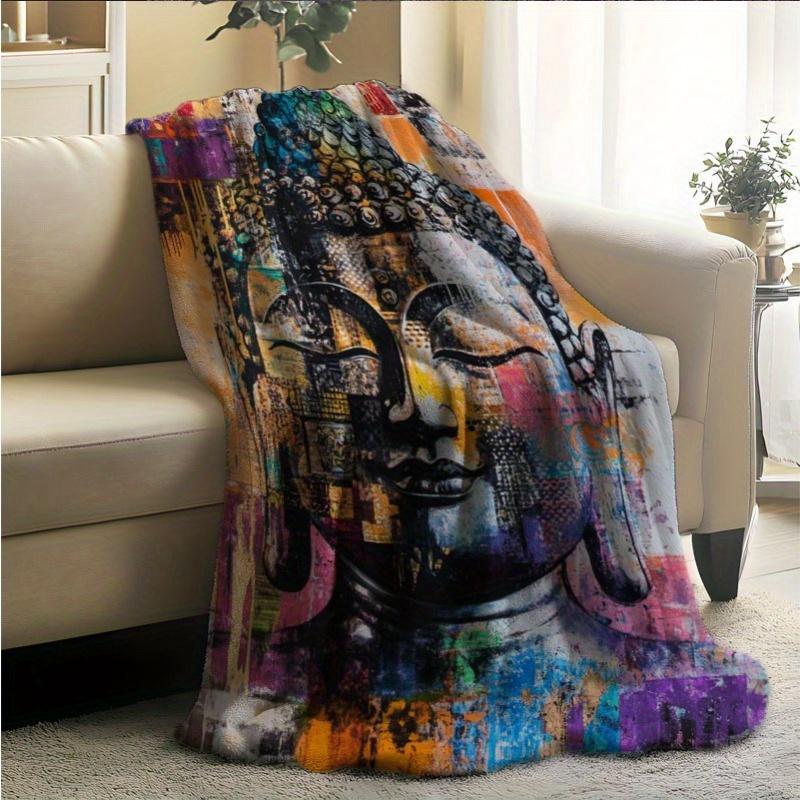 Painted Buddha Head Design Flannel printed blanket suitable for all seasons suitable for living room office sofa and travel