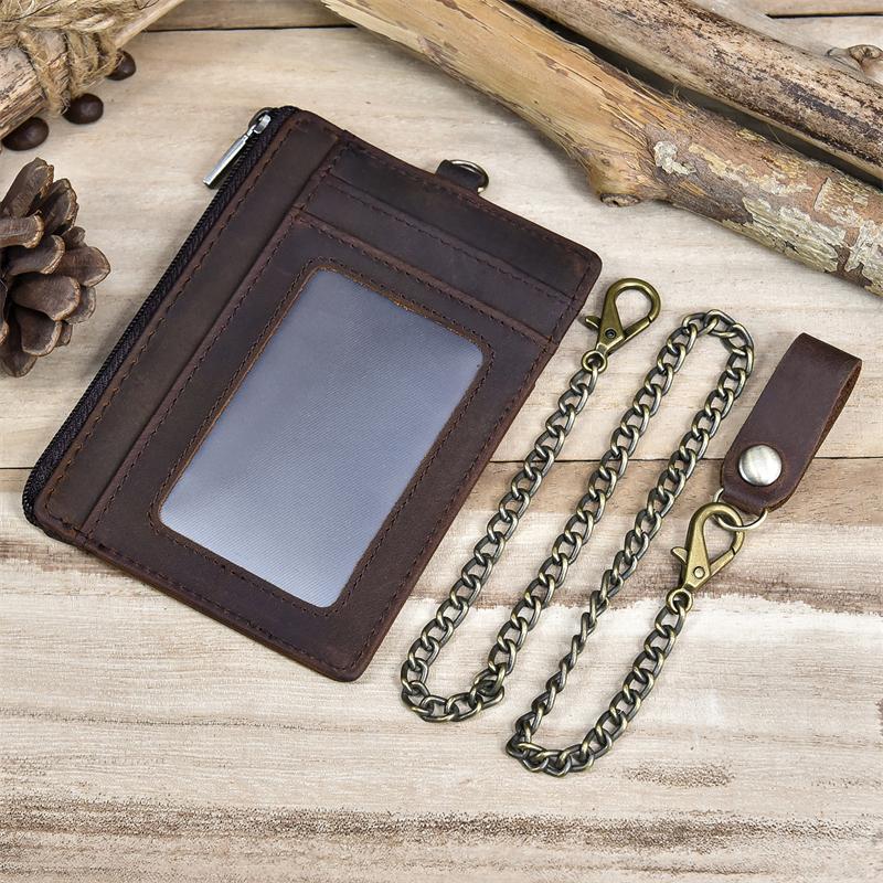 

Genuine Leather Card Purse Men Women ID Credit Zipper Mini Coin Purse Wallet With iron Key Chains Men s Small Wallet For Tickets темно-коричневого