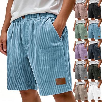 Mens Corduroy Shorts Relaxed Fit Elastic Waistband Casual Summer Shorts with Side Pockets and Button Closure