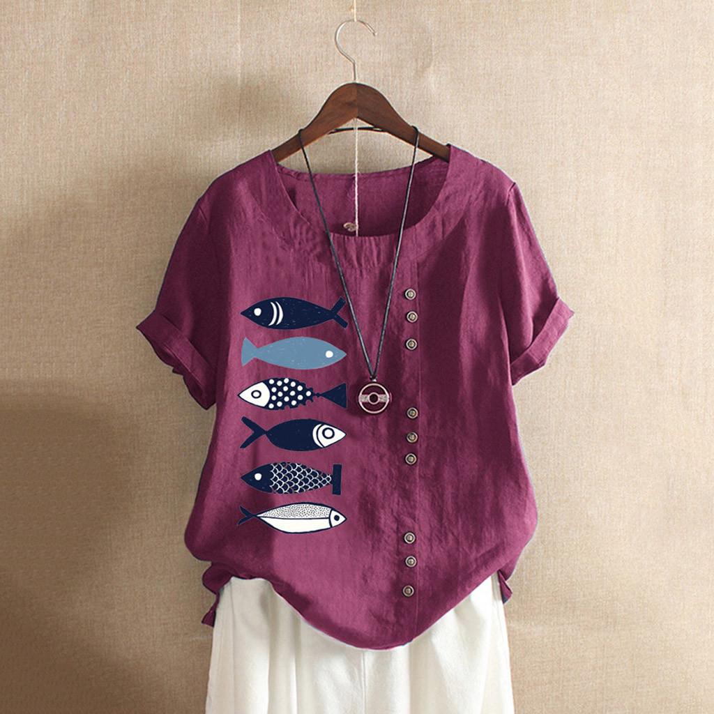 

Women Casual Plus Size Printed Loose Button Tunic Shirt Blouse Tops XXXXL винний
