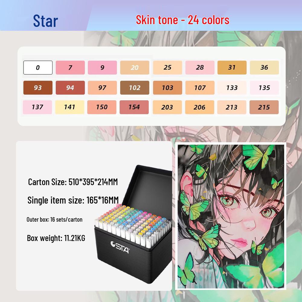Sta 3212BR 168-Color Soft Tip Oil-Based Anime Markers Set