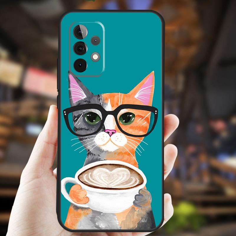 Cute Animal Cat Coffee Case For Samsung Galaxy A34 A06 A05 A32 A16 A55 A36 A26 A54 A14 A22 A52 A35 A15 A53 A13 A56