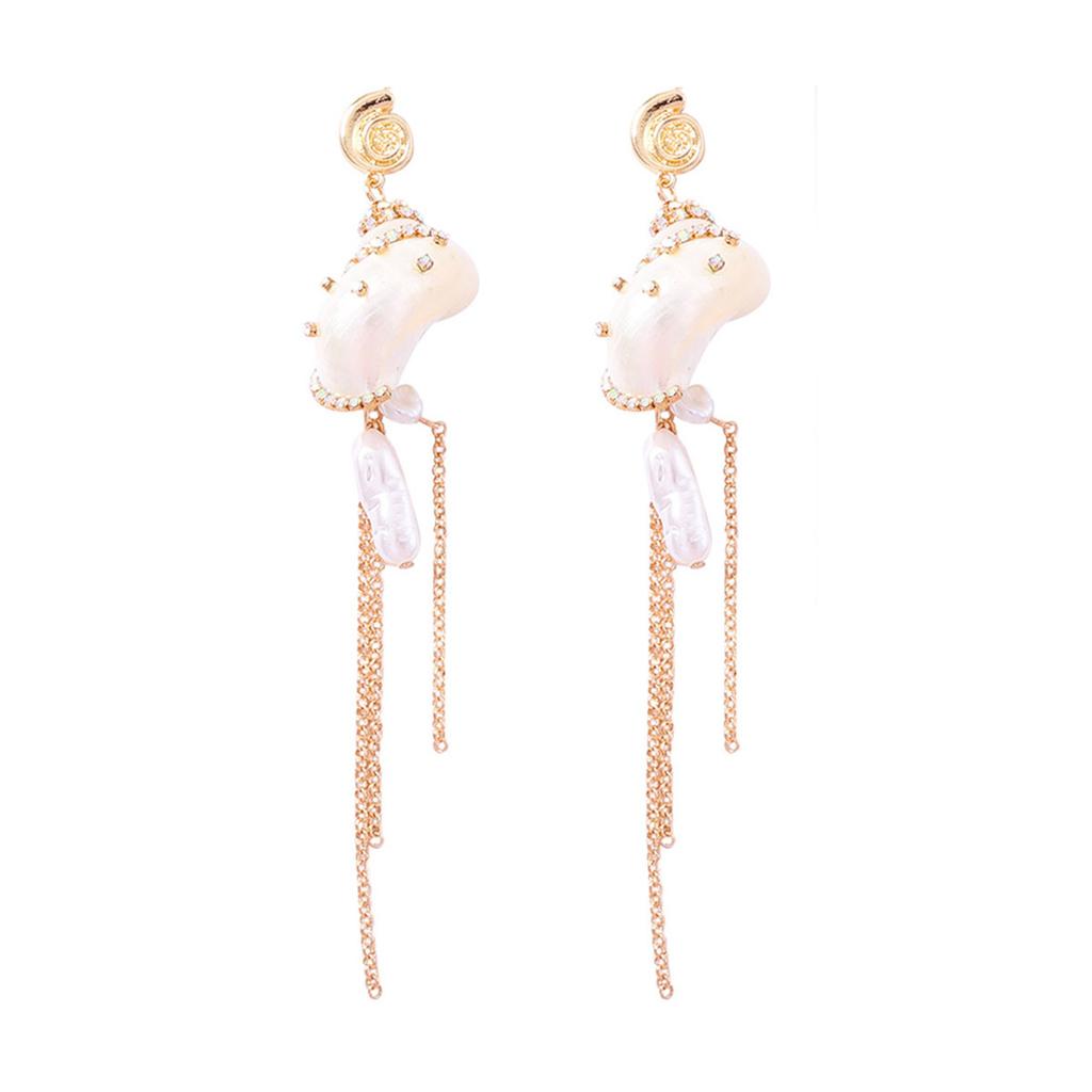 European and American summer vacation elegant and exquisite fashion conch imitation pearl drooping earrings temperament simple women's models