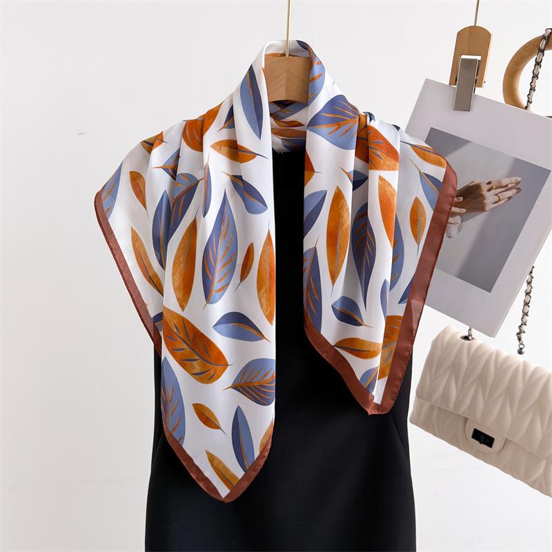 Elegant Spring Floral Silk-Blend Square Scarf - Headscarf & Neck Protection Neckerchief for Women