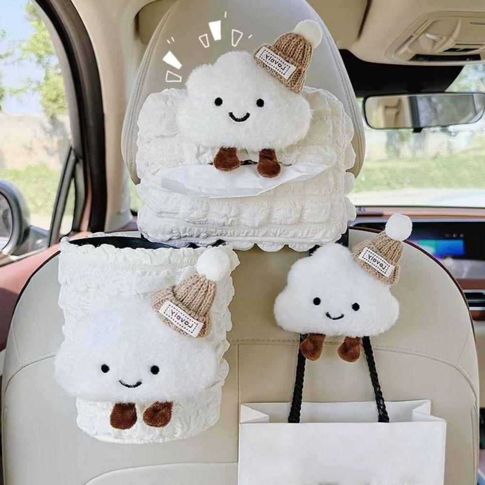 Cute Cloud Car Tissue Box Cartoon Hat Universal Vehicle Trash Can Multifunctional Dirt-resistant Car Accessories Set