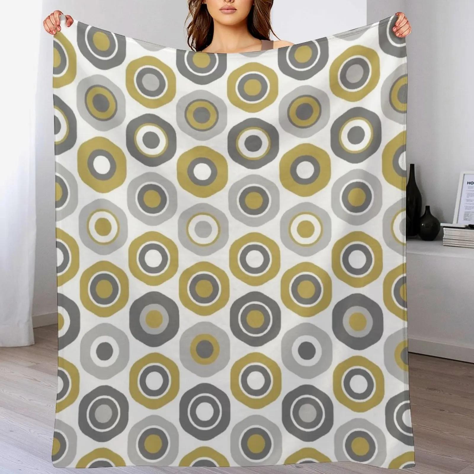 

Buttons Geometric Honeycomb Pattern in Gray and Burnished Gold Throw Blanket Outdoor Soft Blanket for Picnic Beach Camping 102x76cm(40x30in)