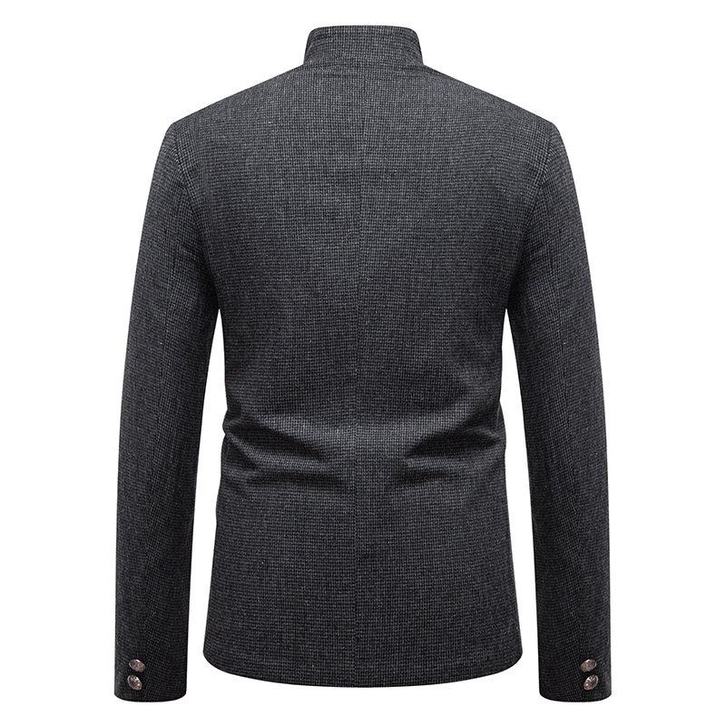 Men's Business Slim Fit Suit Jacket Stand Collar Slanted Placket Blazer Casual Outerwear Men