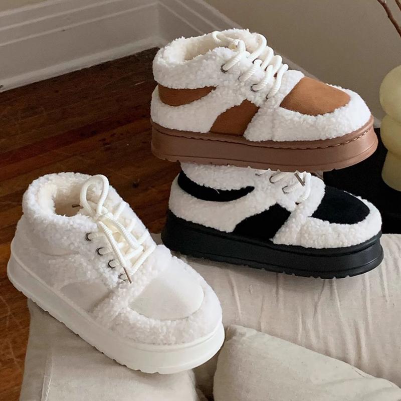 Winter Fashionable Shoes Women's Comfortable Warm Retro Women Shoes Velvet Blocked Sneakers