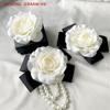 Black Camellia Bloom Bow Collar Pin; French Style Mourning Brooch for Women's Clothing