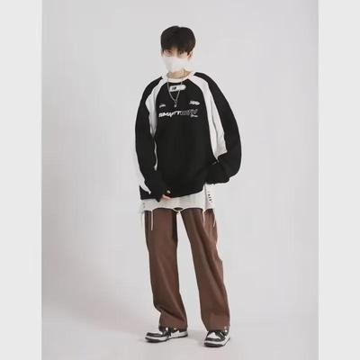 American Brand Contrast Color Sweatshirt - Loose, Long Sleeve, Autumn/Winter, Unisex Hong Kong Style Trendy Fashion