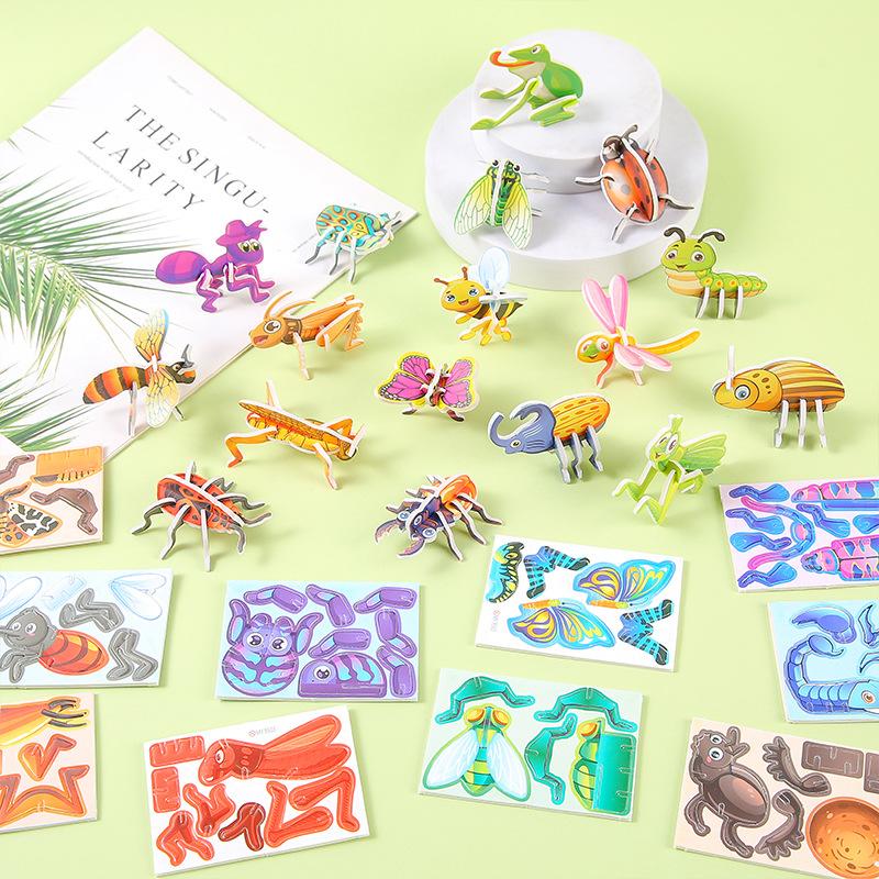 30Pcs Cartoon 3D Animal Insect Theme Paper Jigsaw Puzzles Kids Educational Toys Birthday Favors School Rewards Pinata Fillers