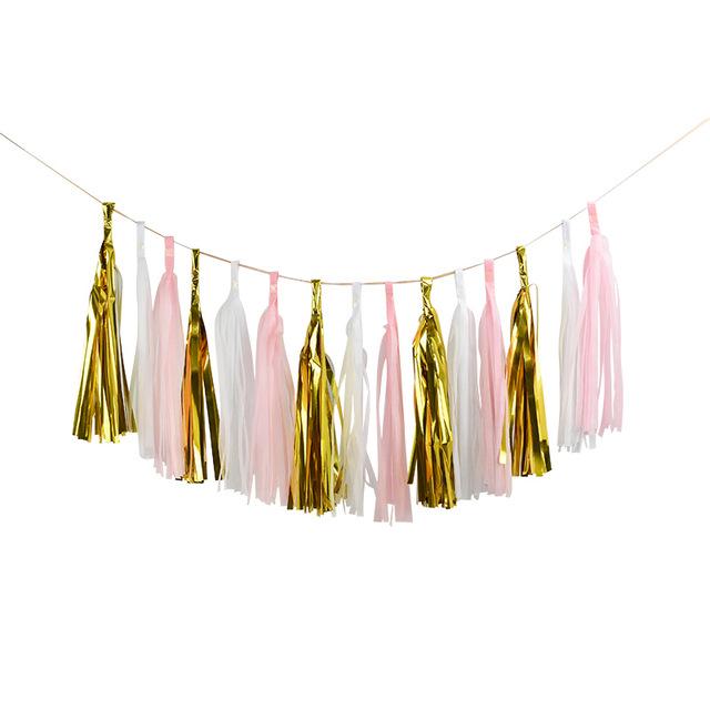 15-Piece Paper Tassel and PET Ribbon Set for Birthday Party Decorations