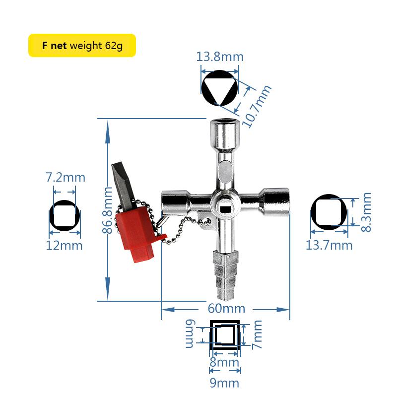 Water Meter Valve Key, Inner Triangle Wrench, Multi-Purpose Tool, Electric Control Cabinet Car Elevator Cross Key Wrench