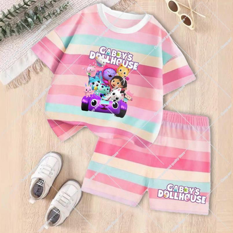 Gabby Dollhouses Set Vestiti Estivi per Bambini Bambine Tenuta T-shirt a Maniche Corte + Pantaloncini con Elastico 2 Pezzi