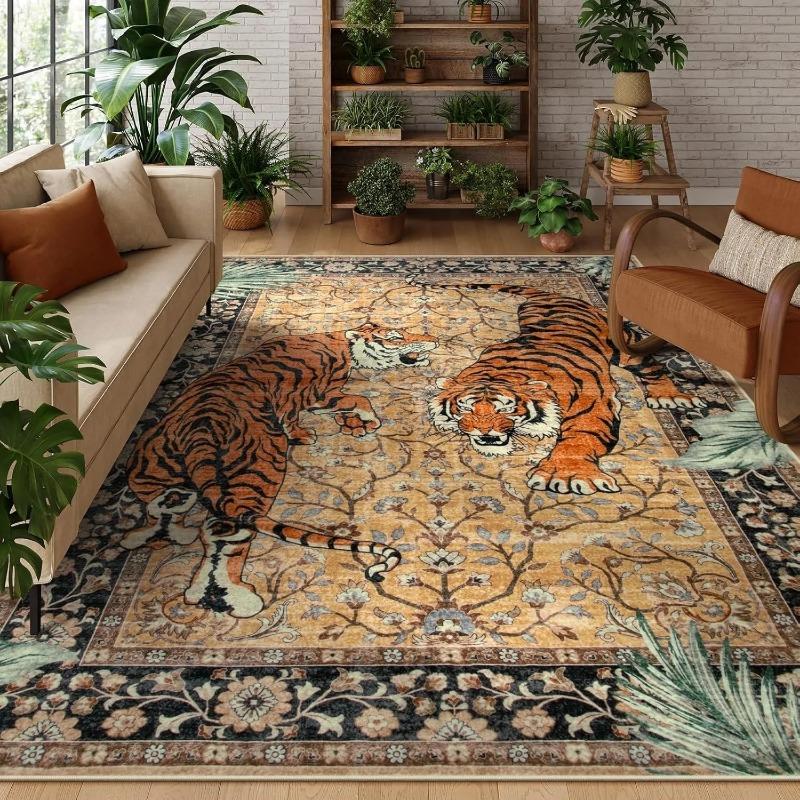 Rug for Living Room Carpet Jungle Tiger Home Decoration Large Area Bedroom Flannel Floor Mat Machine Washable Coffee Table Rugs