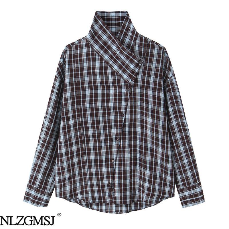2026 Spring European & American Style Plaid Double-Breasted Shirt - Versatile & Fashionable Extra Small