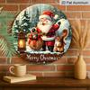 2D Flat, 1pc Rustic Farmhouse Round Aluminum Hanging Sign - Vintage Santa & Squirrel Christmas Holiday Decoration for Door/Wall Ornament, Suitable